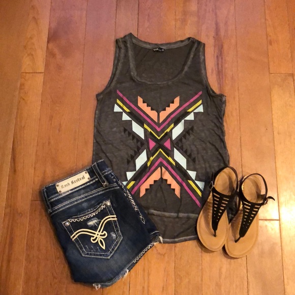 Express Tops - Express Small Grey tank aztec design